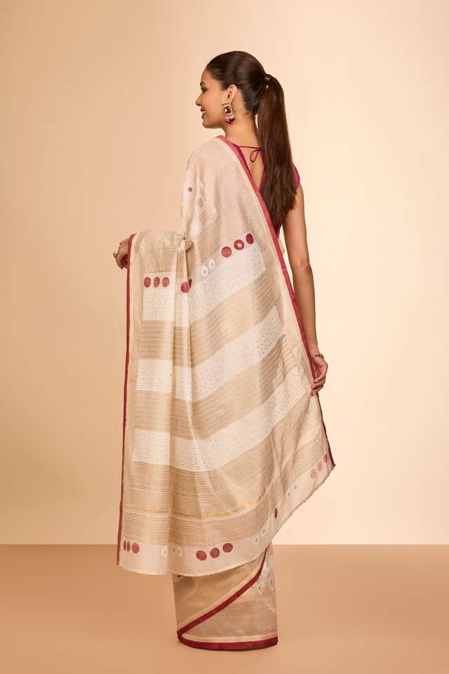 Off White Rajasthan Pure Silk Cotton Printed Sanganeri Saree thumbnail image number null