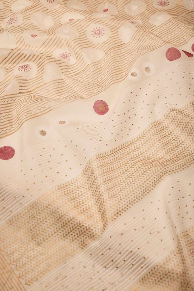 Off White Rajasthan Pure Silk Cotton Printed Sanganeri Saree thumbnail image number null