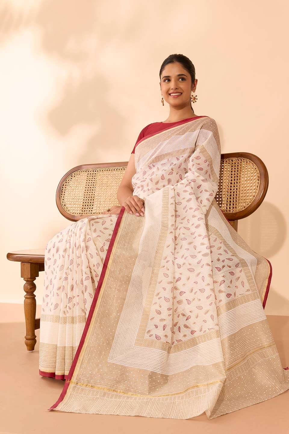 Off White Rajasthan Pure Silk Cotton Printed Sanganeri Saree