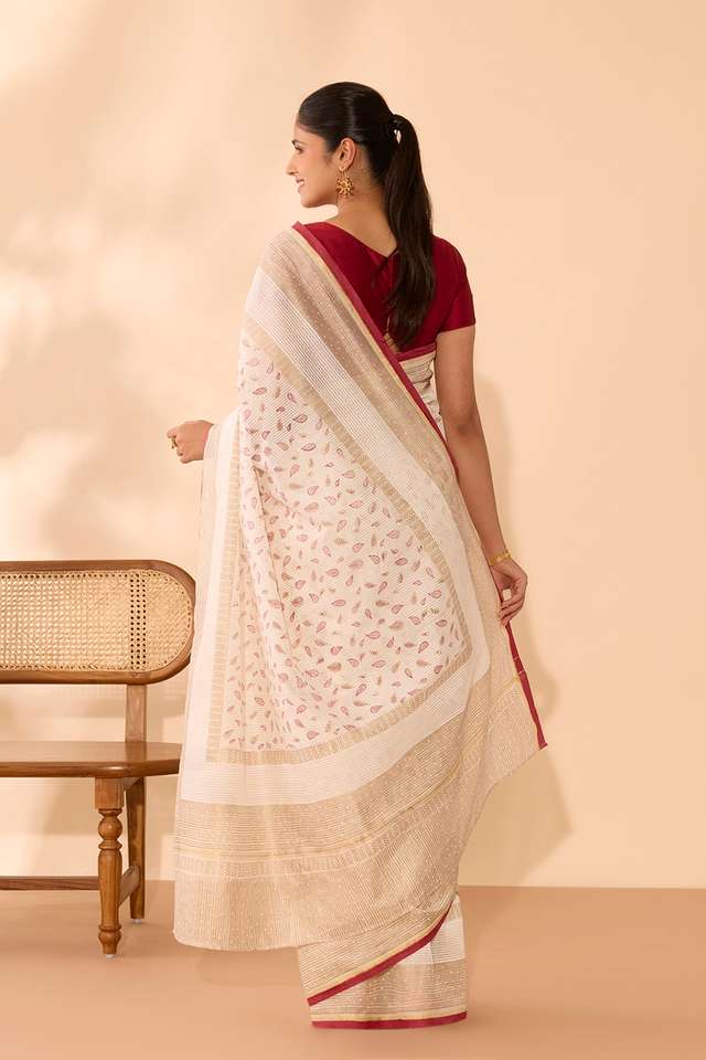 Off White Rajasthan Pure Silk Cotton Printed Sanganeri Saree thumbnail image number null