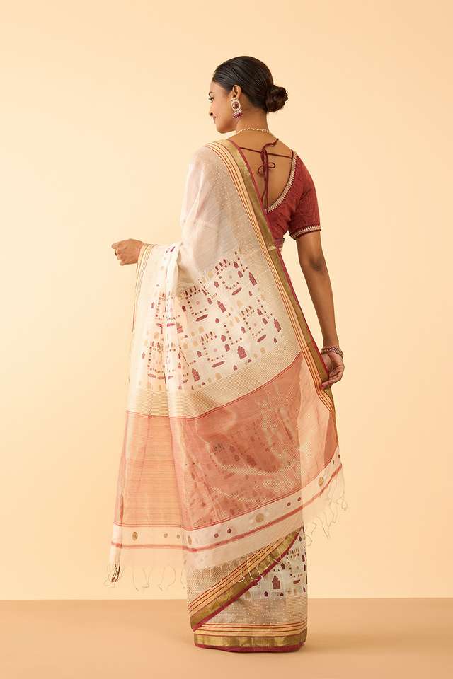 Off White Rajasthan Pure Silk Cotton Printed Sanganeri Saree thumbnail image number null