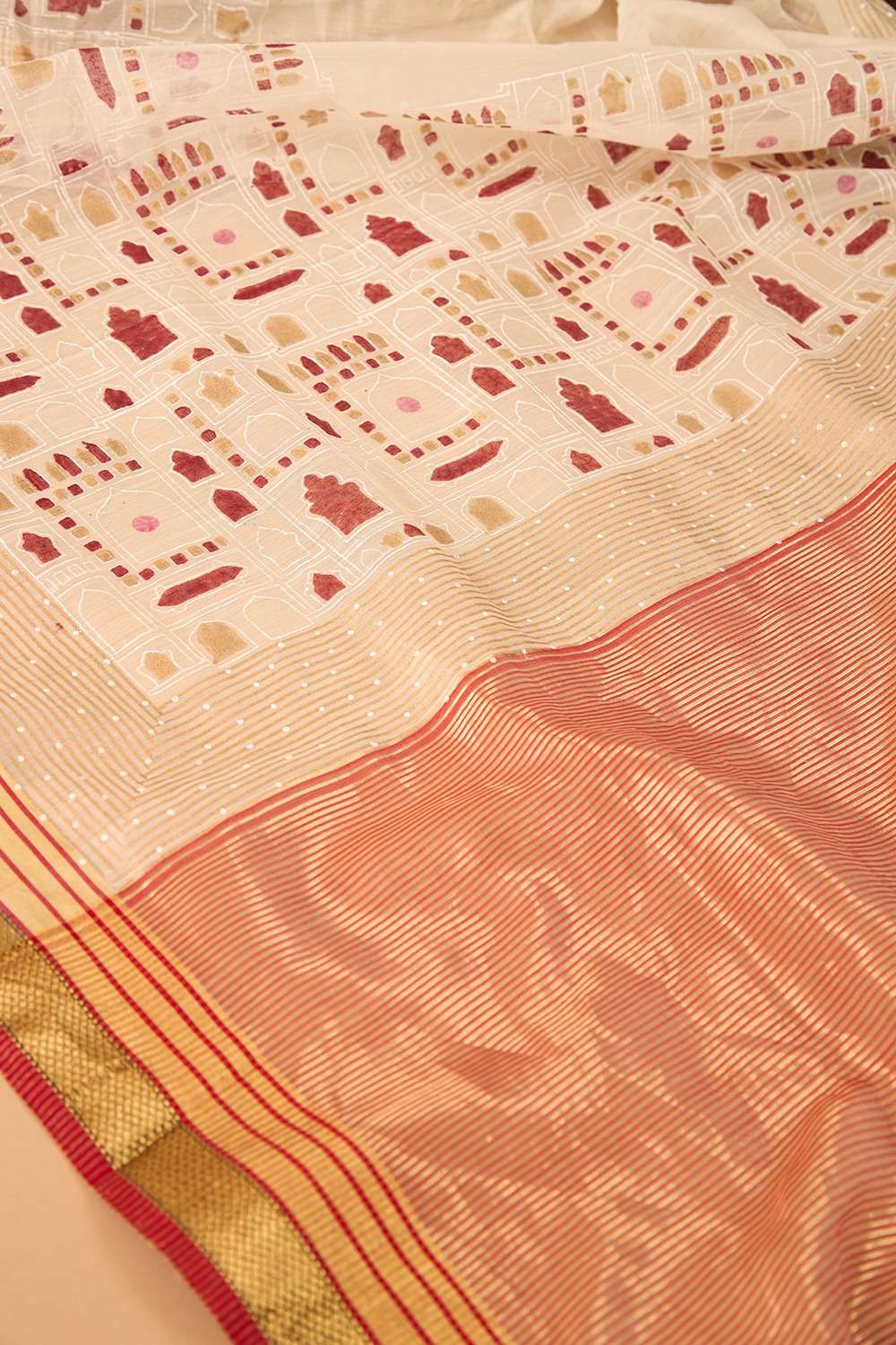 Off White Rajasthan Pure Silk Cotton Printed Sanganeri Saree image number null