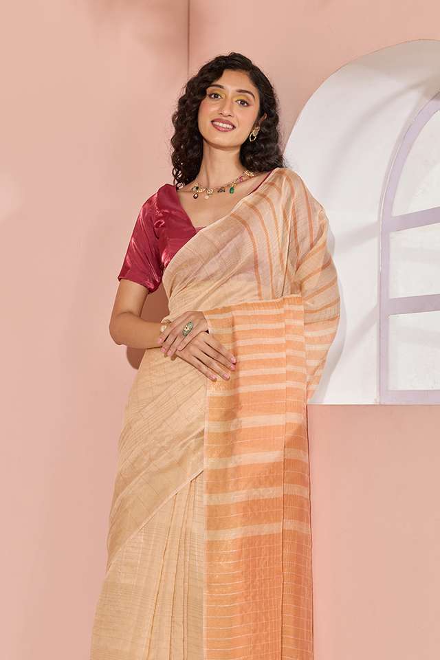 Light Orange Woven Silk Viscose Bhagalpur Saree image number