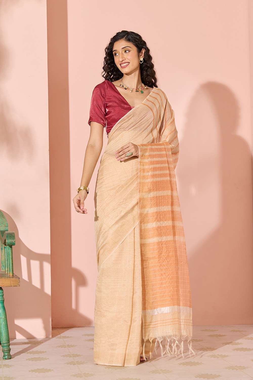 Light Orange Woven Silk Viscose Bhagalpur Saree image number null