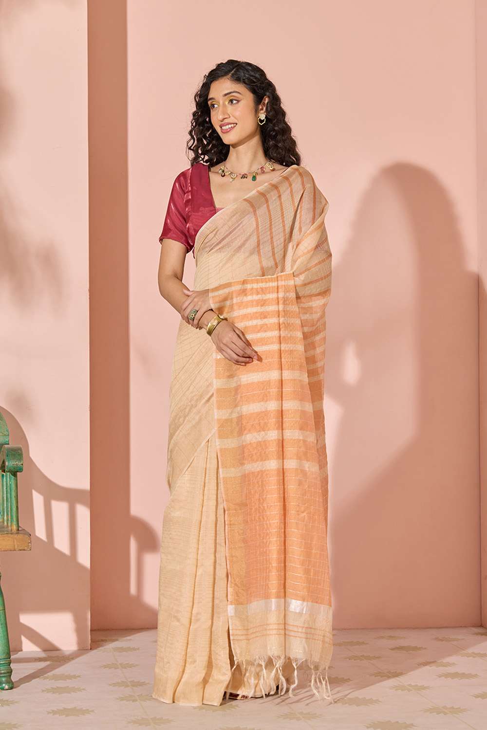 Light Orange Woven Silk Viscose Bhagalpur Saree image number null