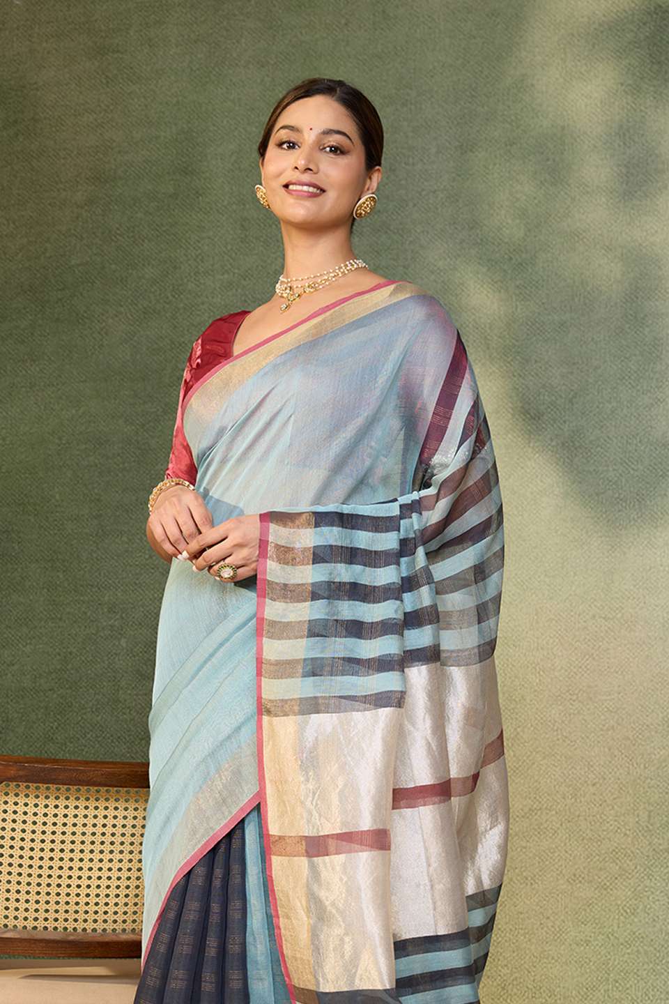 Light Blue Bhagalpur Woven Silk Viscose Saree