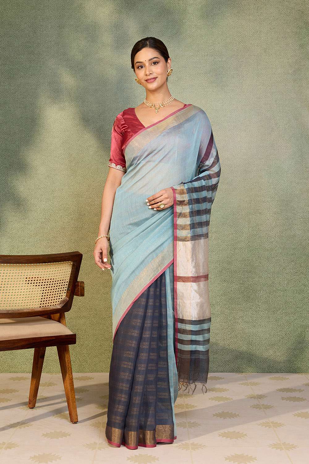 Light Blue Bhagalpur Woven Silk Viscose Saree image number null