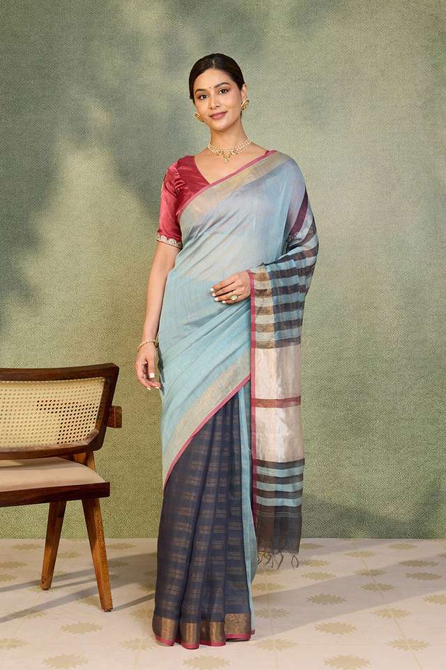 Light Blue Bhagalpur Woven Silk Viscose Saree thumbnail image number null