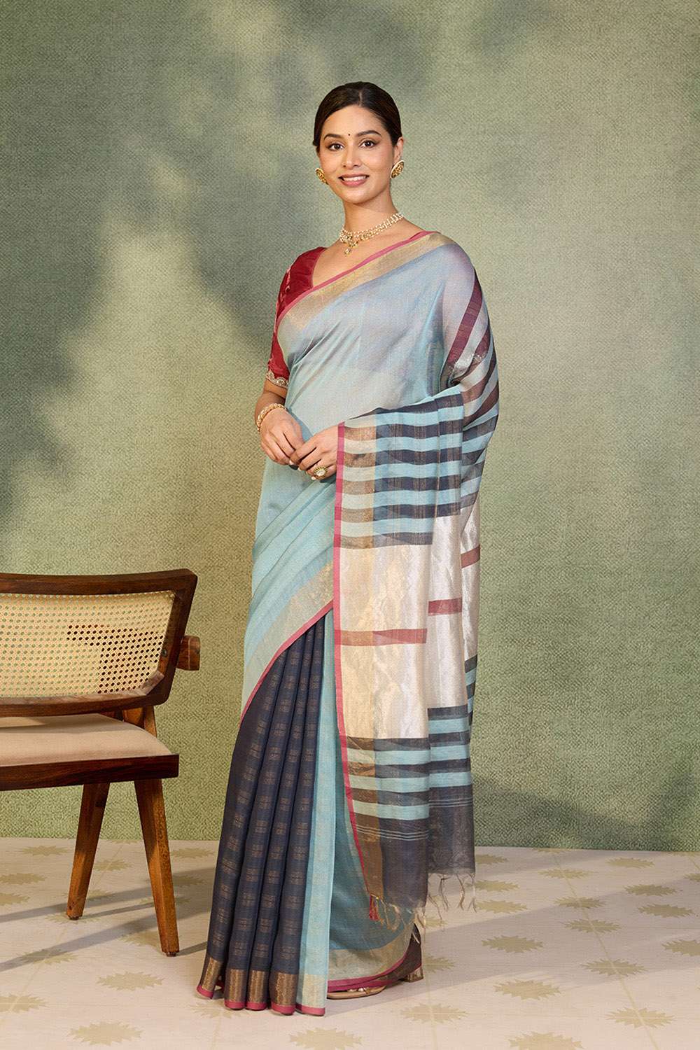 Light Blue Bhagalpur Woven Silk Viscose Saree image number null