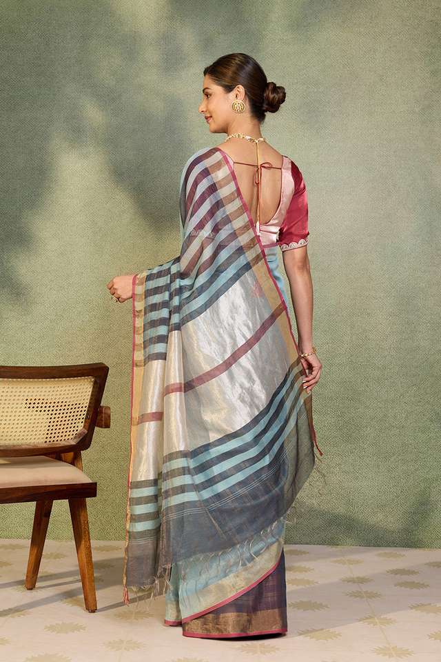 Light Blue Bhagalpur Woven Silk Viscose Saree thumbnail image number null