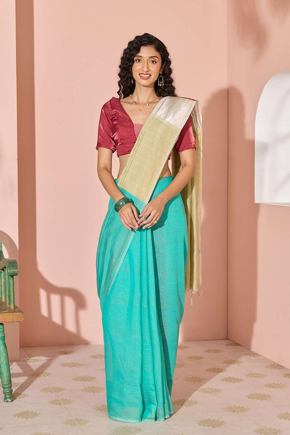Light Green Woven Silk Viscose Bhagalpur Saree image number null