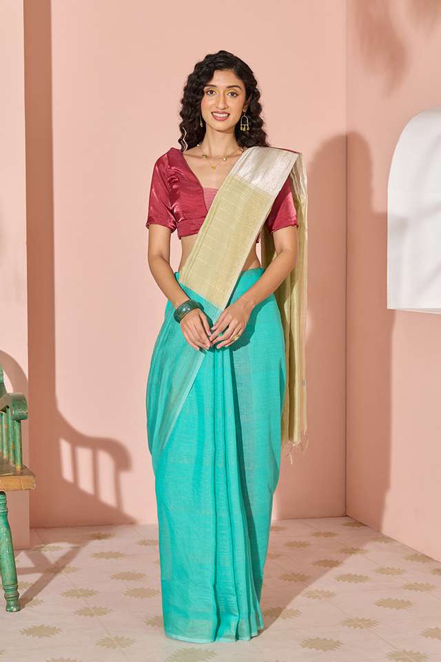 Light Green Woven Silk Viscose Bhagalpur Saree thumbnail image number null