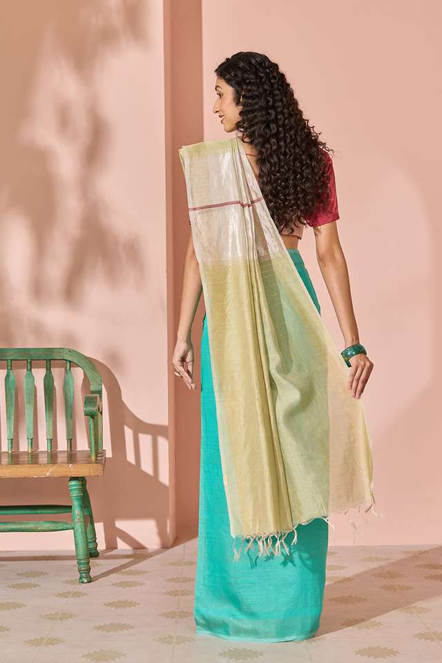 Light Green Woven Silk Viscose Bhagalpur Saree thumbnail image number null