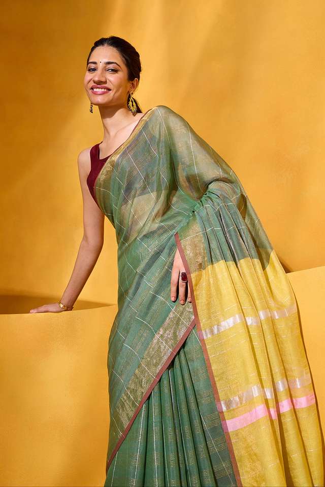 Green Bhagalpur Woven Silk Viscose Saree image number