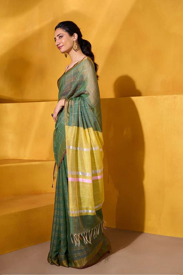 Green Bhagalpur Woven Silk Viscose Saree thumbnail image number null