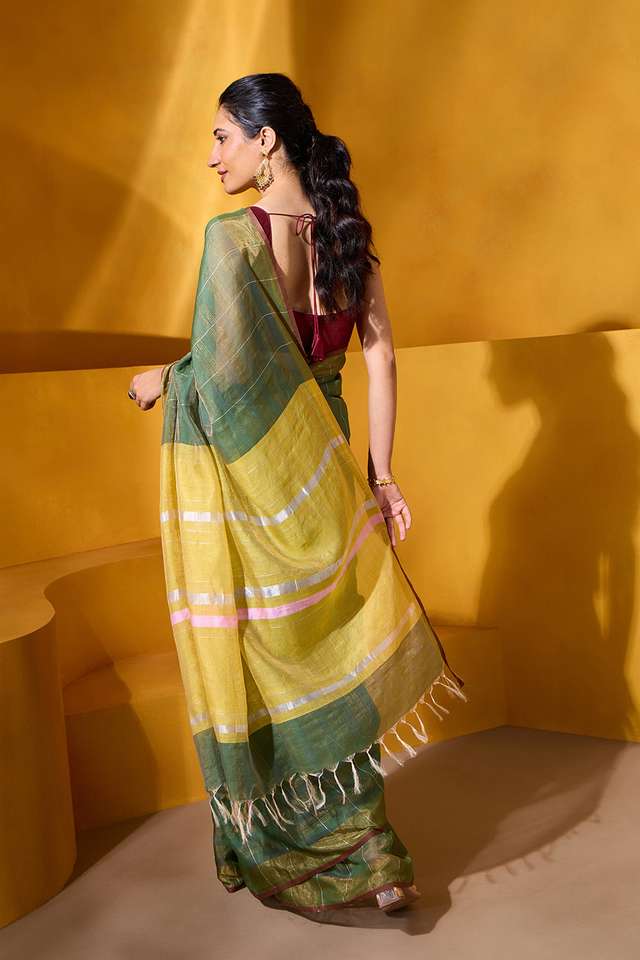 Green Bhagalpur Woven Silk Viscose Saree thumbnail image number null