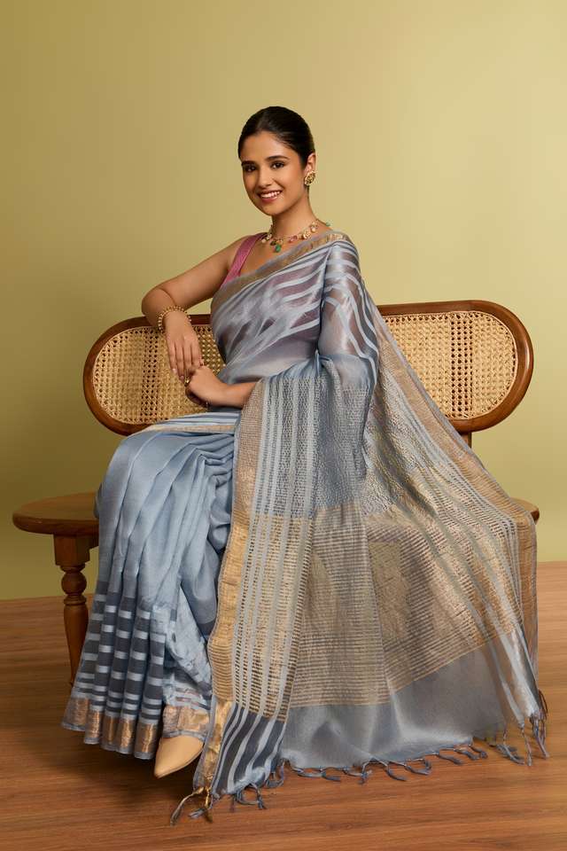 Grey Bhagalpur Woven Silk Tencel Saree image number