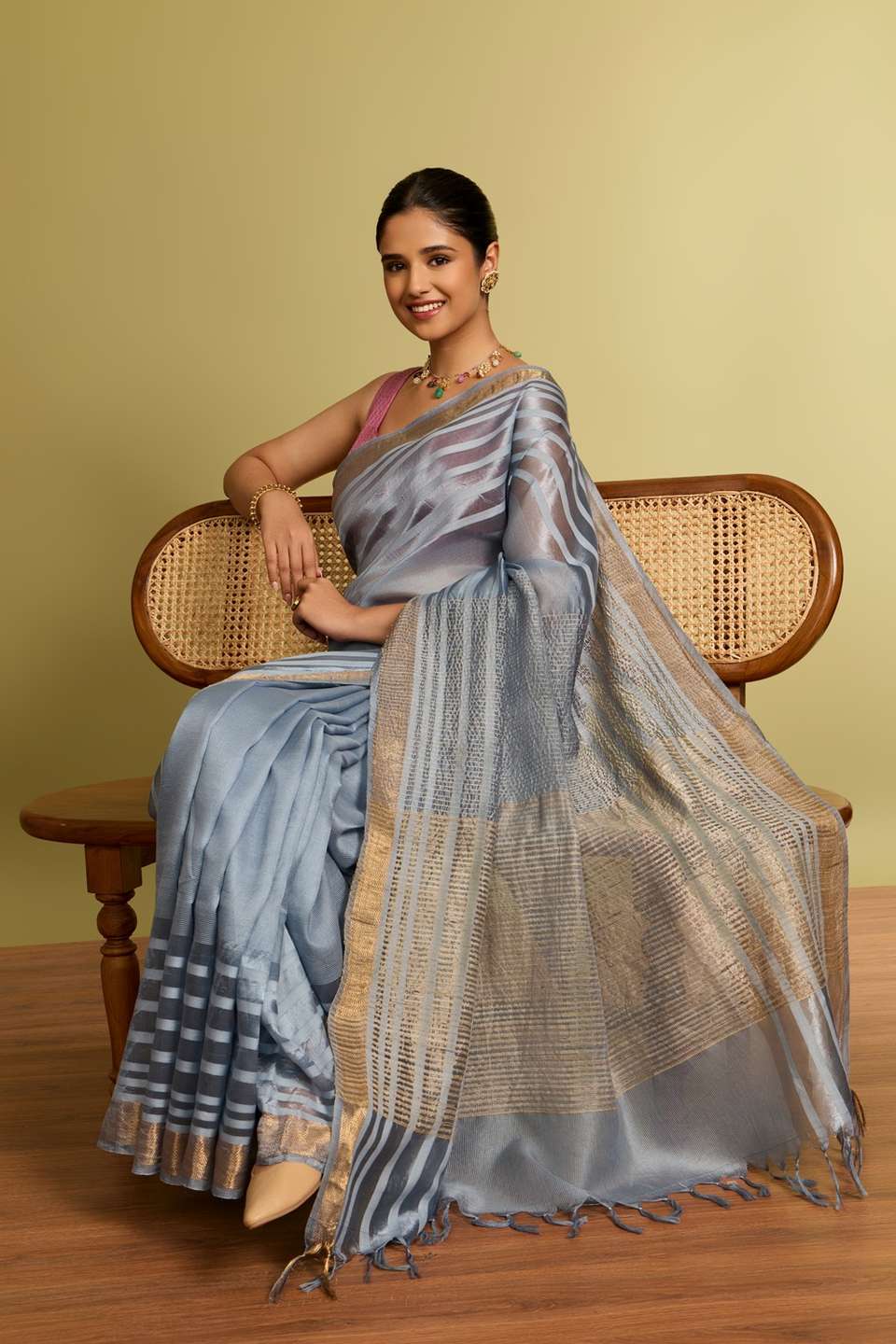 Grey Bhagalpur Woven Silk Tencel Saree