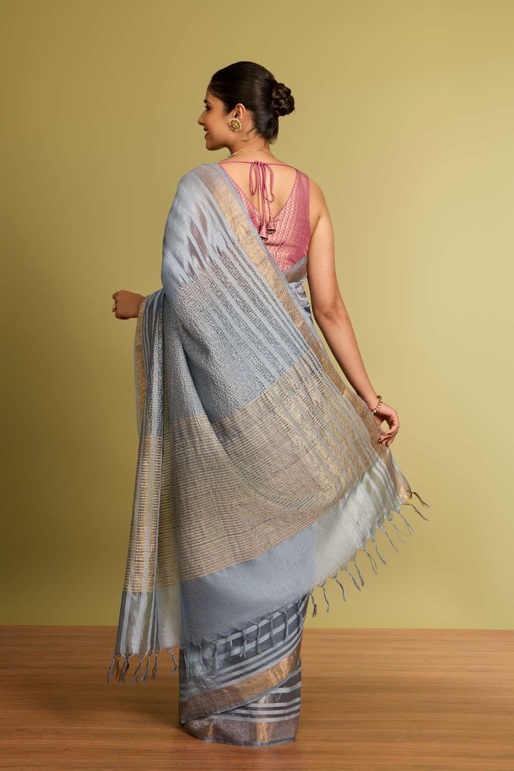 Grey Bhagalpur Woven Silk Tencel Saree image number null