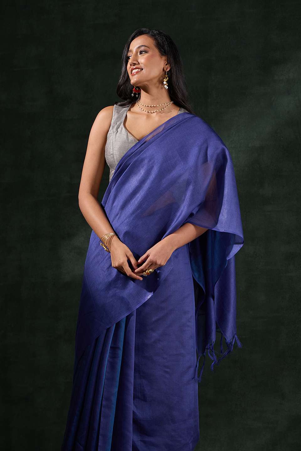 Dark Blue Bhagalpur Woven Silk Viscose Saree