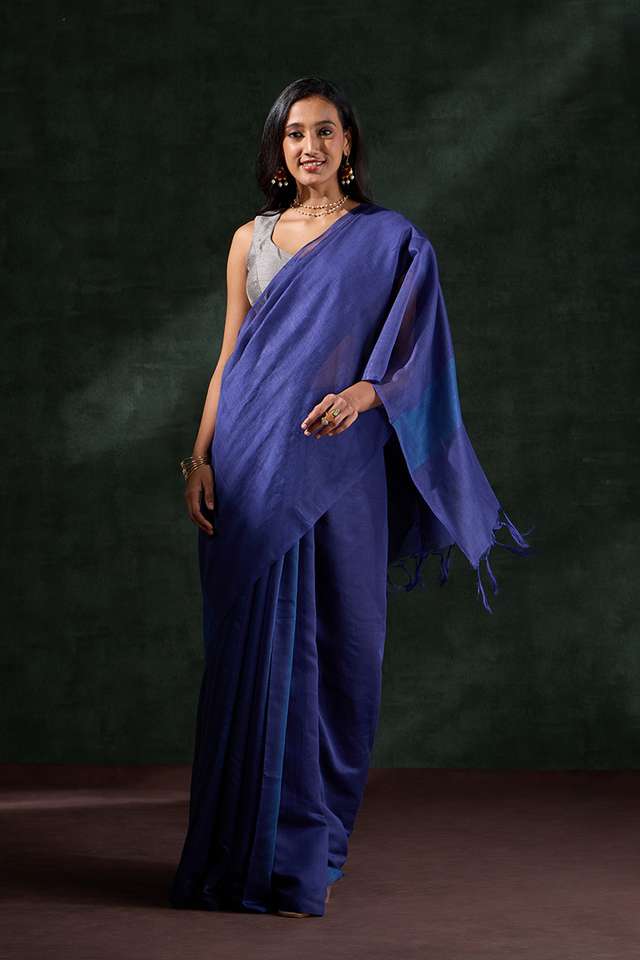 Dark Blue Bhagalpur Woven Silk Viscose Saree thumbnail image number null