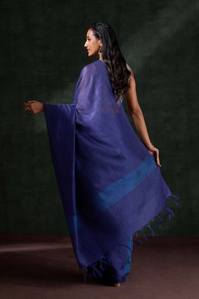 Dark Blue Bhagalpur Woven Silk Viscose Saree thumbnail image number null