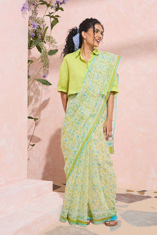 Light Green Rajasthan Printed Sanganeri Pure Cotton Kota Saree image number