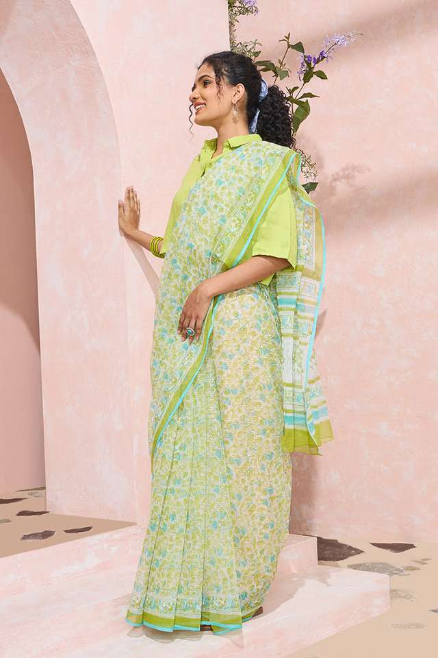 Light Green Rajasthan Printed Sanganeri Pure Cotton Kota Saree thumbnail image number null