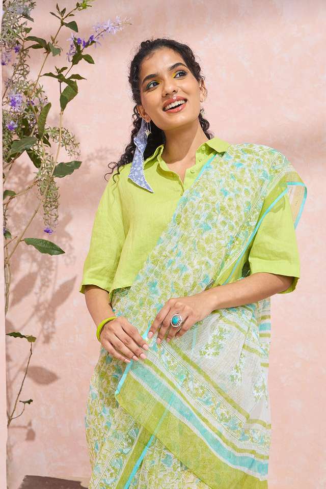 Light Green Rajasthan Printed Sanganeri Pure Cotton Kota Saree thumbnail image number null