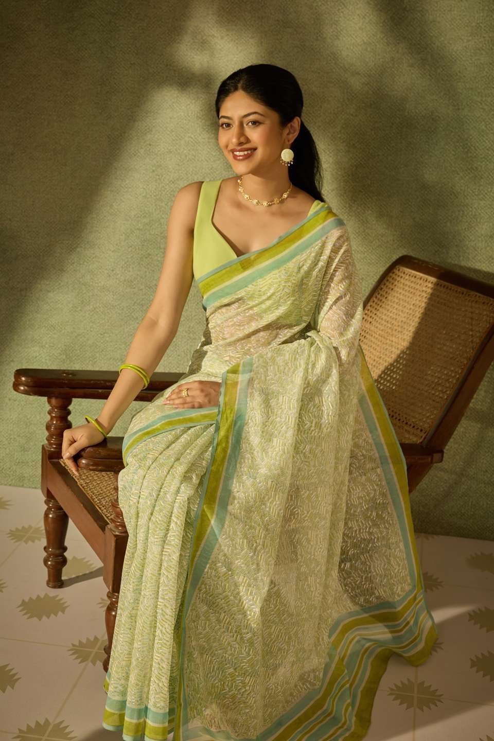 Light Green Rajasthan Pure Silk Cotton Printed Sanganeri Saree