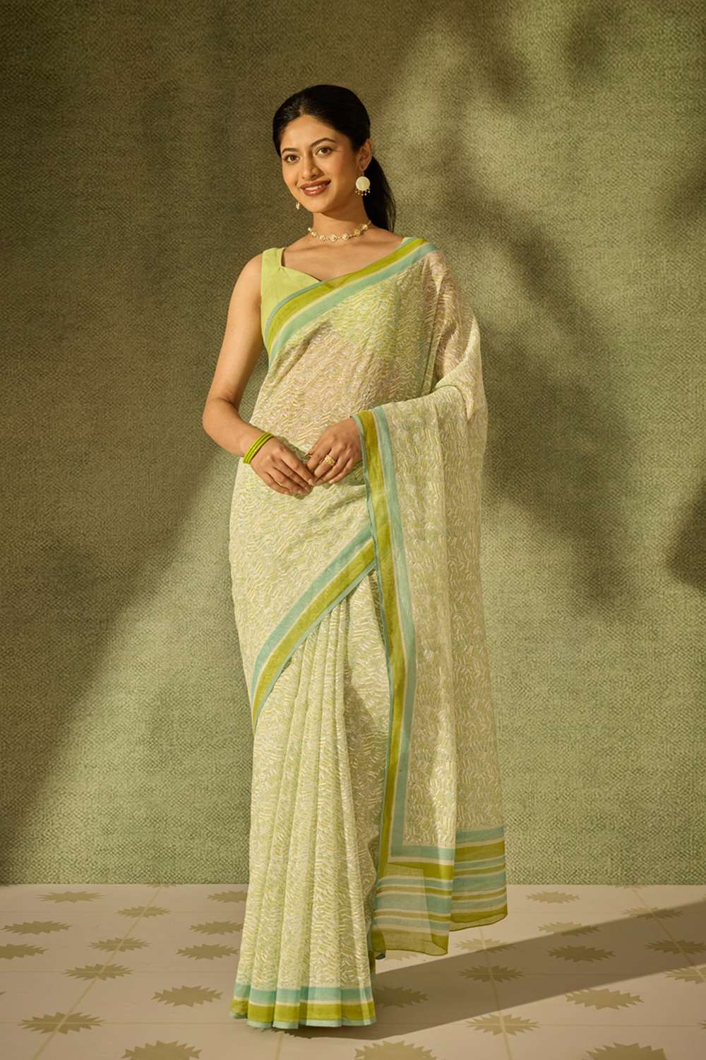 Light Green Rajasthan Pure Silk Cotton Printed Sanganeri Saree image number null