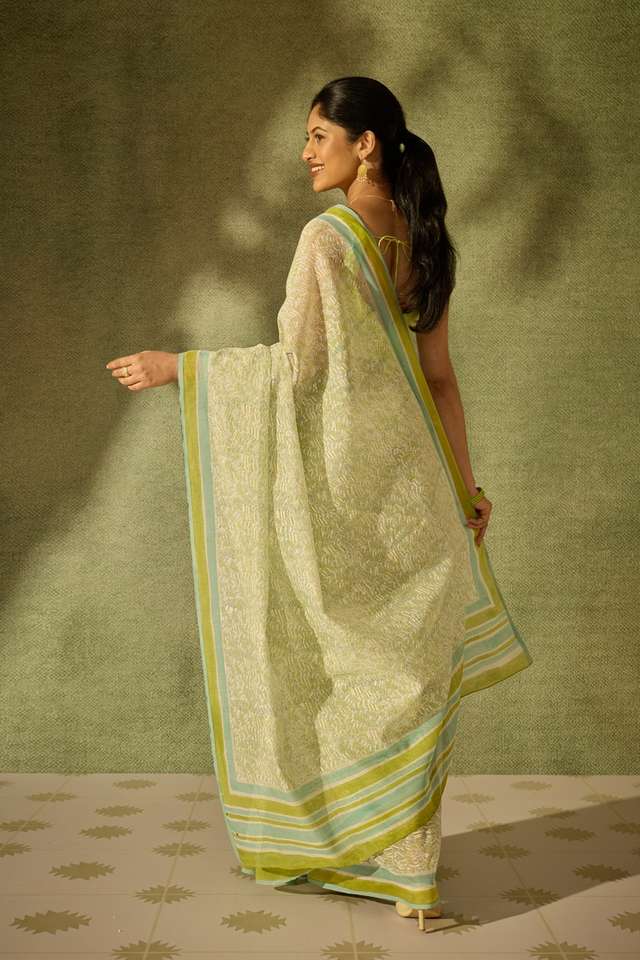 Light Green Rajasthan Pure Silk Cotton Printed Sanganeri Saree thumbnail image number null