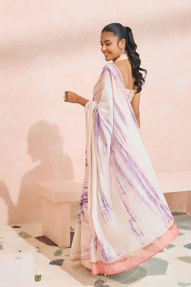 LiOff White Pure Silk Cotton Tie and Dye Saree thumbnail image number null