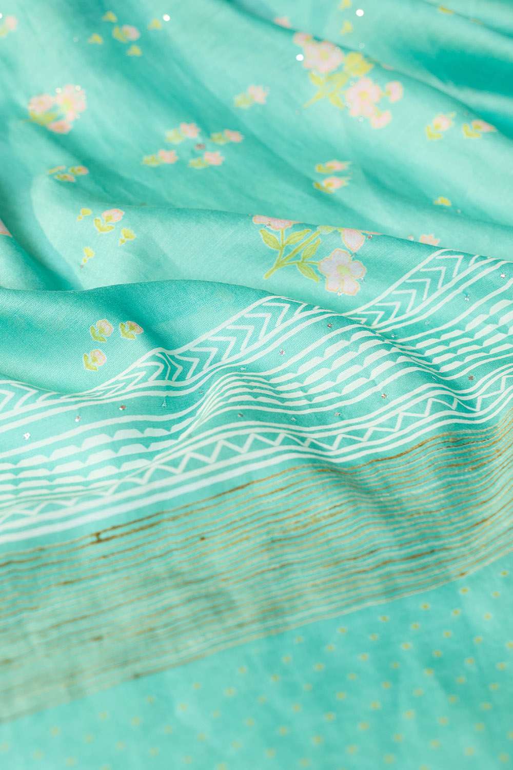 Light Blue Screen Print Mukaish Pure Silk Cotton Saree image number null