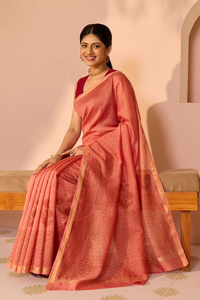 Pink Rajasthan Pure Silk Cotton Printed Sanganeri Saree