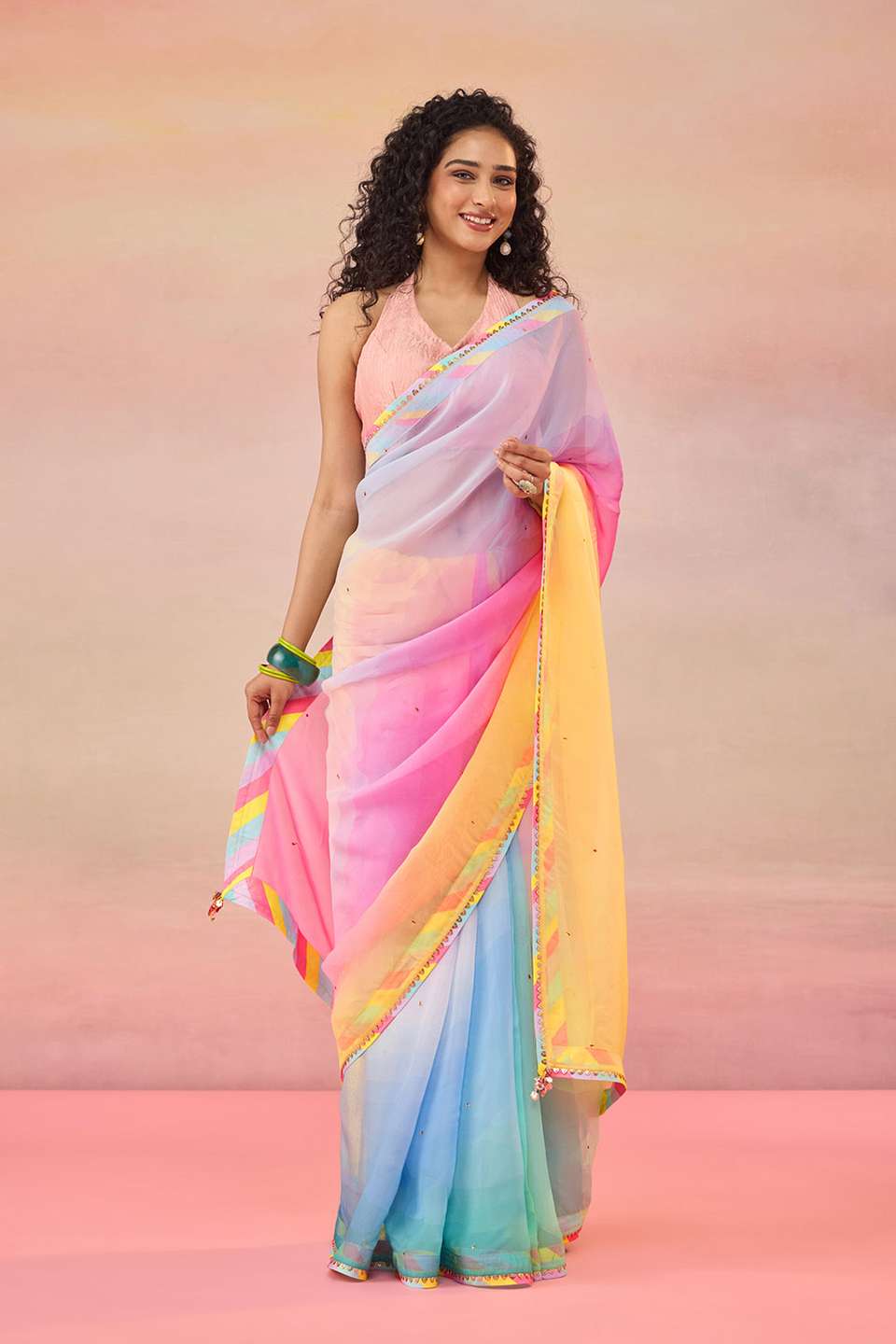 Multi Viscose Organza Embroidered Sequin Saree