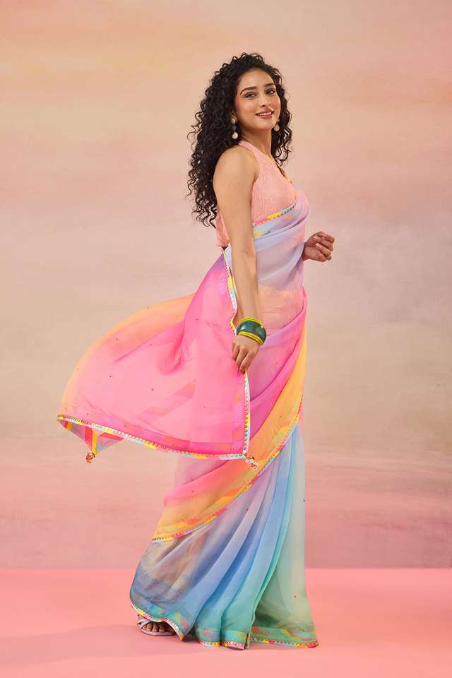 Multi Viscose Organza Embroidered Sequin Saree thumbnail image number null