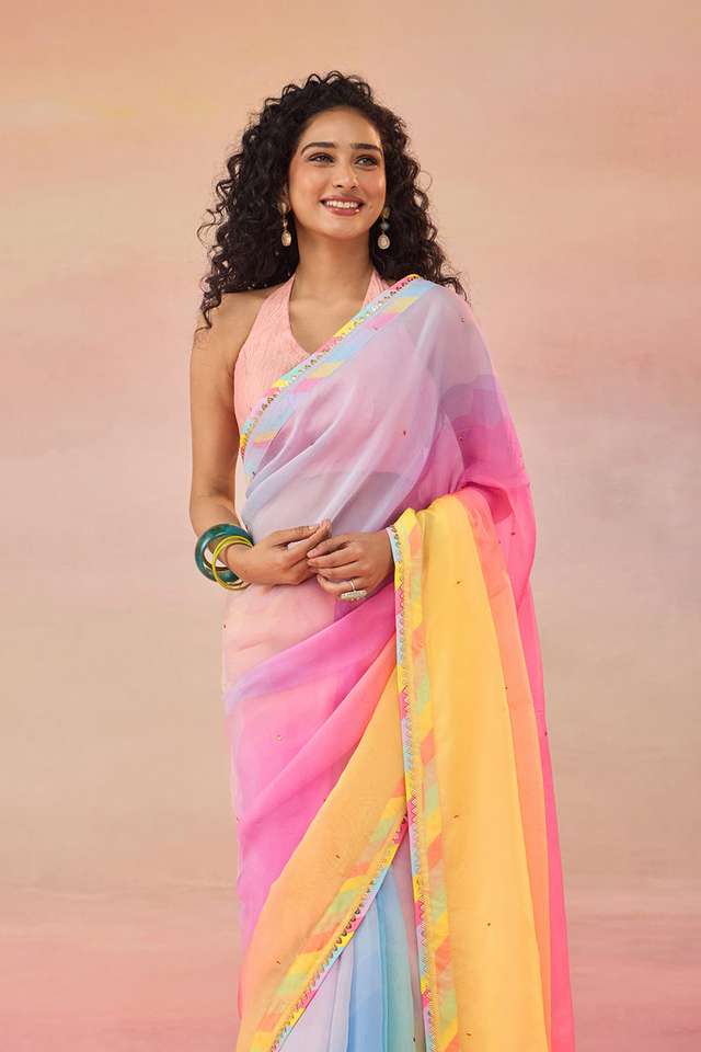 Multi Viscose Organza Embroidered Sequin Saree thumbnail image number null