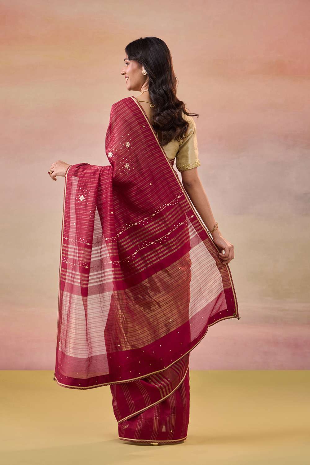 Dark Red Pure Silk Cotton Gota Patti Saree image number null