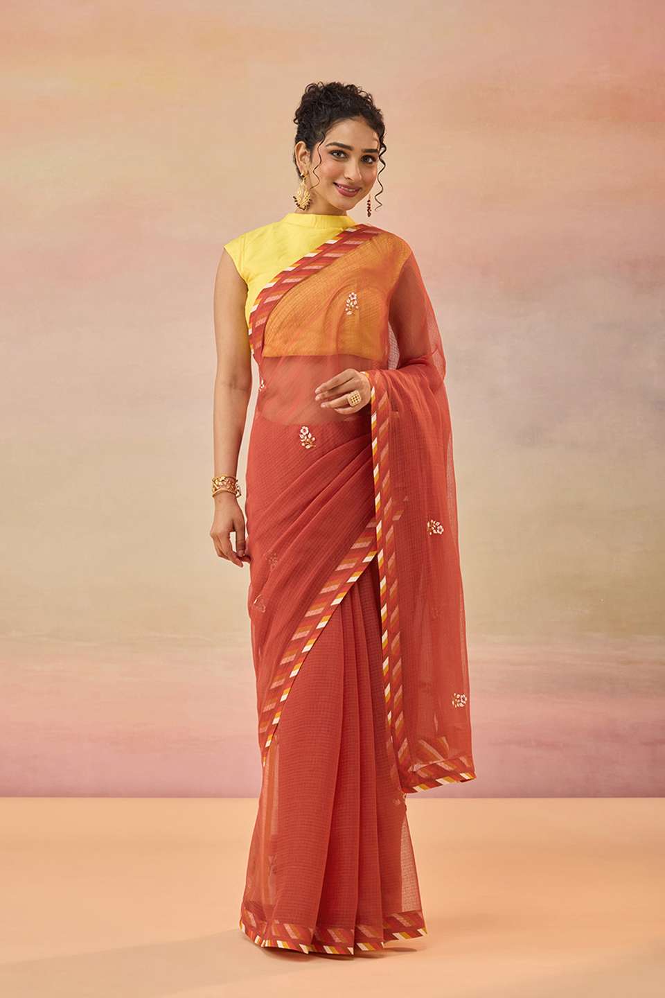 Dark Red Embroidered Pure Cotton Kota Saree