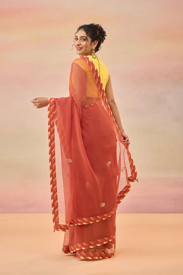 Dark Red Embroidered Pure Cotton Kota Saree thumbnail image number null