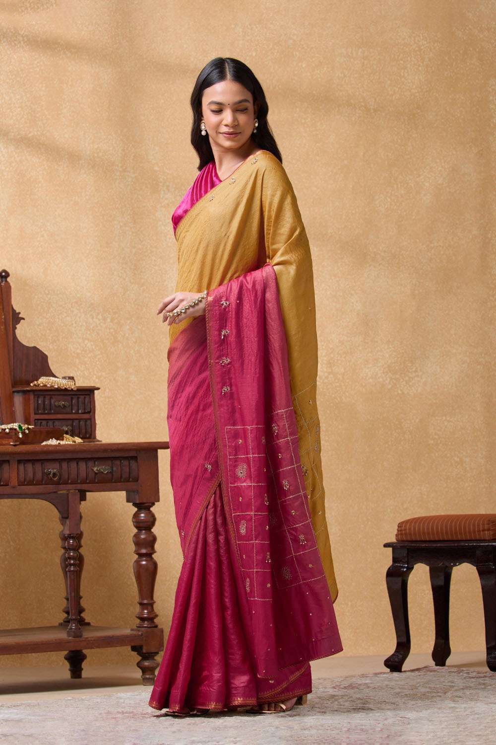Orange Pure Silk Tussar Embroidered Saree image number null