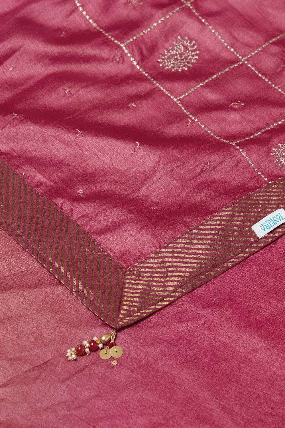 Orange Pure Silk Tussar Embroidered Saree image number null