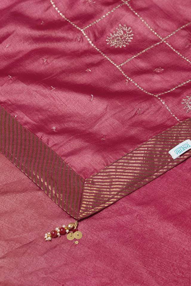 Orange Pure Silk Tussar Embroidered Saree thumbnail image number null