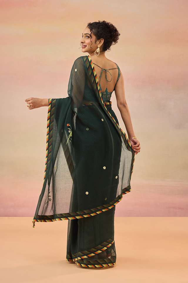 Dark Green Embroidered Pure Cotton Kota Saree thumbnail image number null