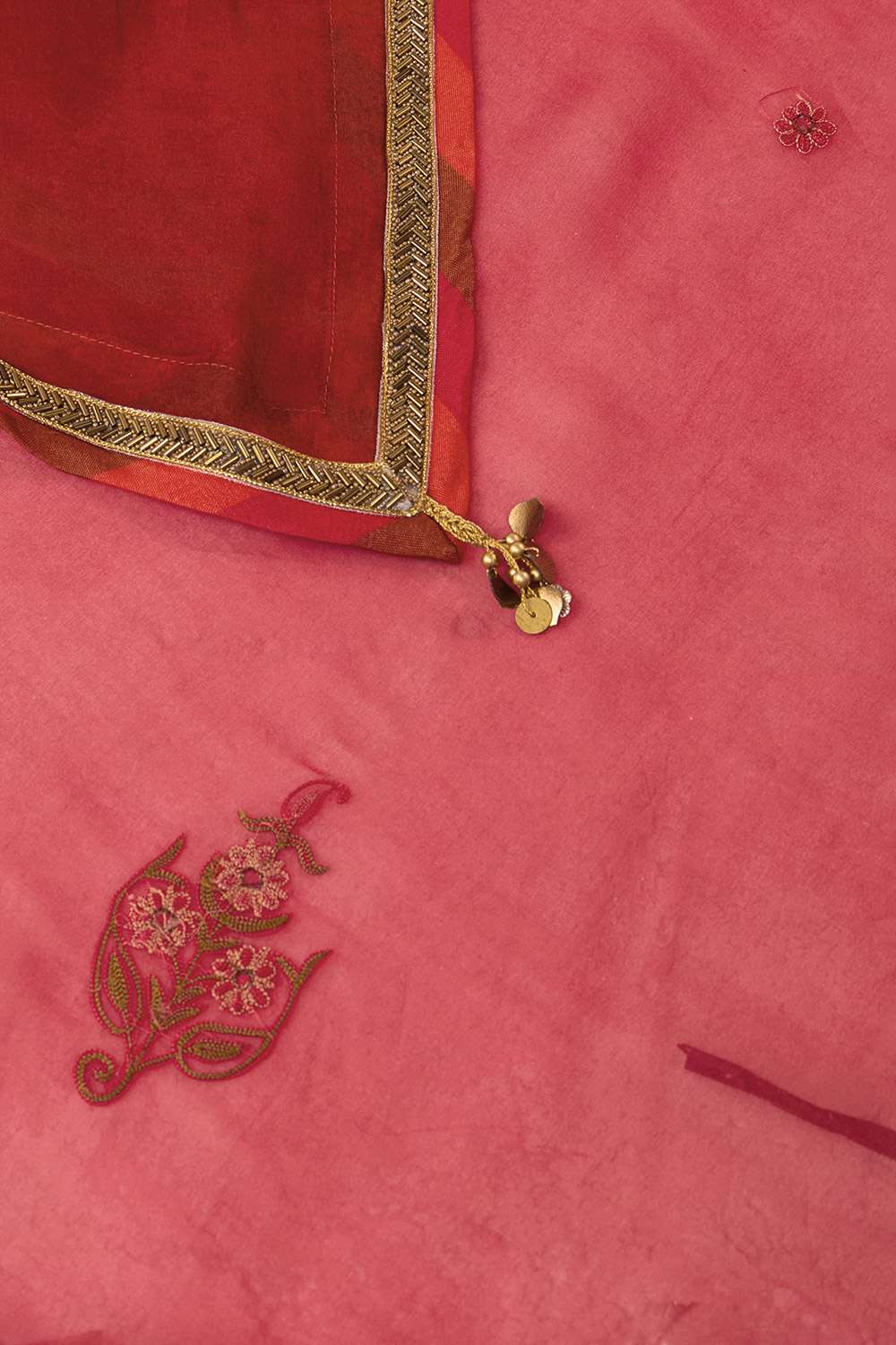 Red Viscose Organza Embroidered Saree image number null