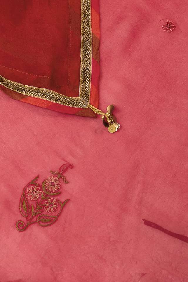 Red Viscose Organza Embroidered Saree thumbnail image number null