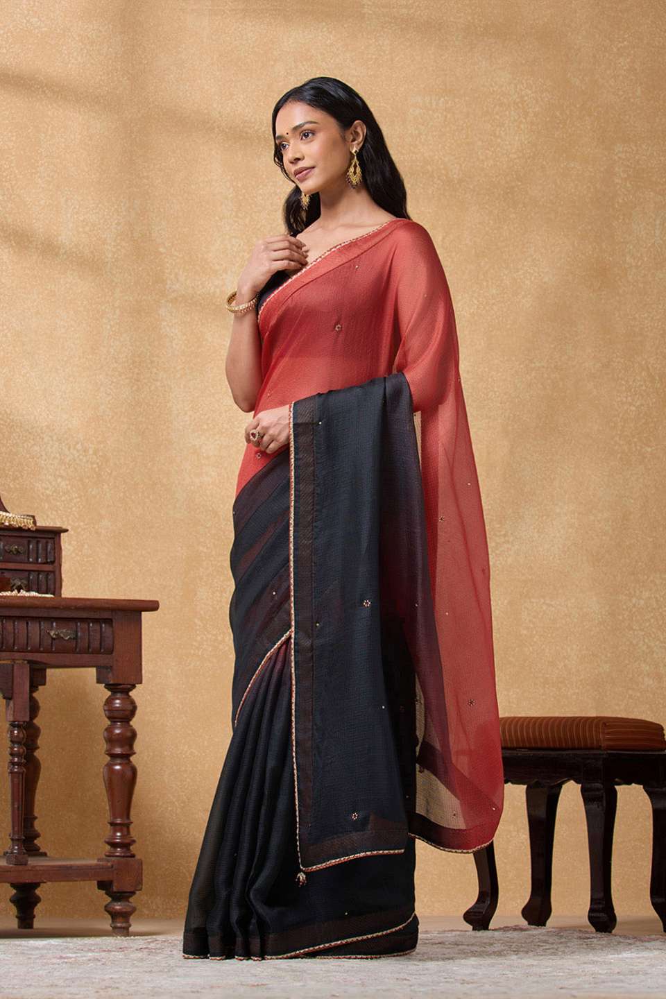 Red Pure Silk Kota Embroidered Saree