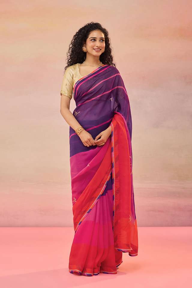 Multi Viscose Organza Embroidered Saree image number