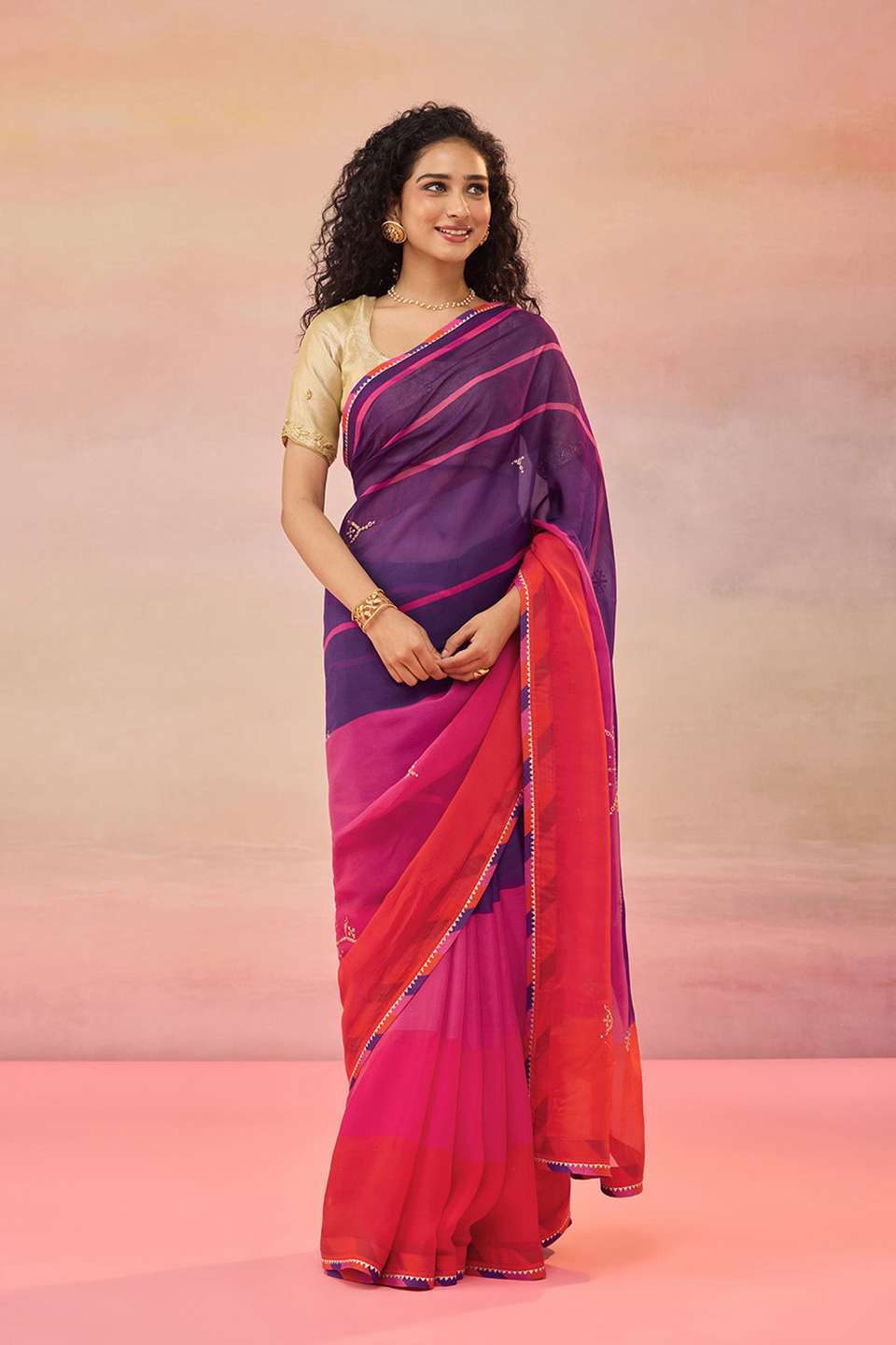 Multi Viscose Organza Embroidered Saree